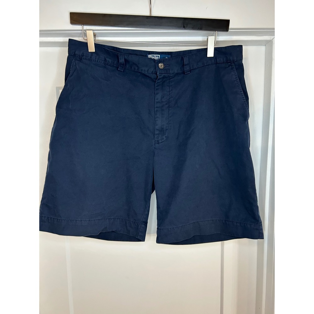 Polo Ralph Lauren Mens Navy Blue‎ Cotton Chino Shorts Size 36 Flat Front Casual